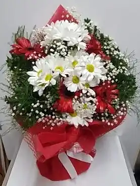 beyaz papatya kırmızı gerbera buket