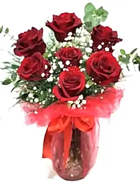 7 kırmızı gül vazo